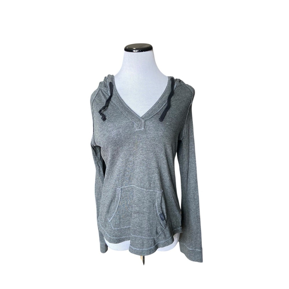 Y2K 2000s Aeropostale Womens Fitted Long Sleeve Hooded Top Size‎ L Gray Layering